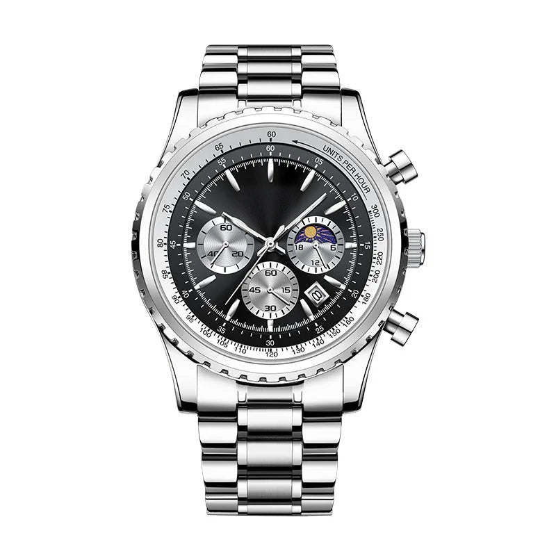 Luxury silver watch on textured background